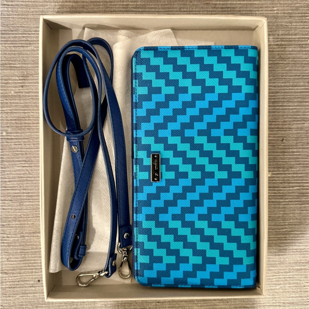 Agnes B. Blue and Teal Wallet w/ Strap